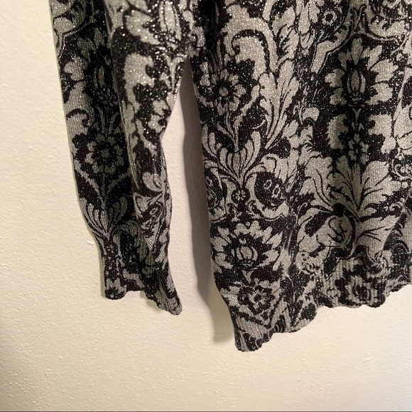 Top Knits Cardigan Sweater Silver Sparkle Black Paisley - Picture 4 of 10